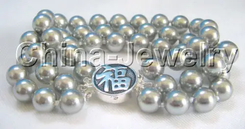 

8" 3row 8mm perfect round south sea shell pearl bracelet-925 silver clasp @^Noble style Natural Fine jewe FREE SHIPPING