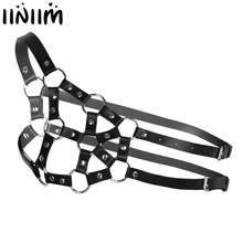 Мужские экзотические Танки Одежда для ночного клуба Косплей из искусственной кожи одно плечо грудь половина жгут ремень необычный костюм поддерживающий пояс на лямках мужской