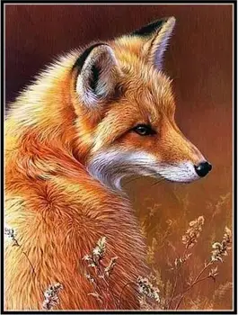 

14/16/18/27/28 Needles,DIY DMC 14CT Unprinted Cross Stitch, For Embroidery Kits,Yellow Fox Animal Counted Embroidery, Wall