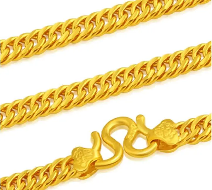 Мужское ожерелье из 24 К желтого золота с хлыстом/роскошное превосходное ожерелье из 999 золота