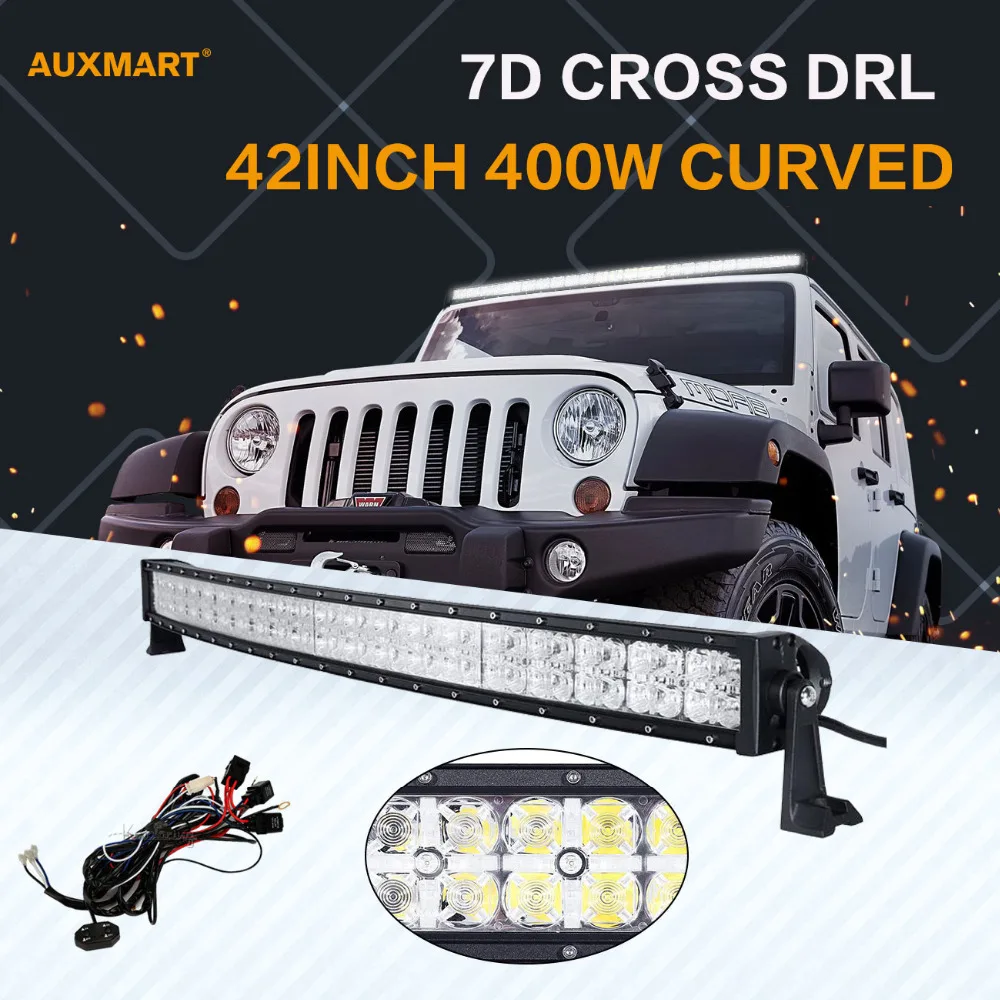 

Auxmart 7D 42inch 400W LED Light Bar Curved DRL Spot Flood Beam Offroad 12v 24v Bar Lights for SUV ATV RZV 4x4 4WD Truck Trailer