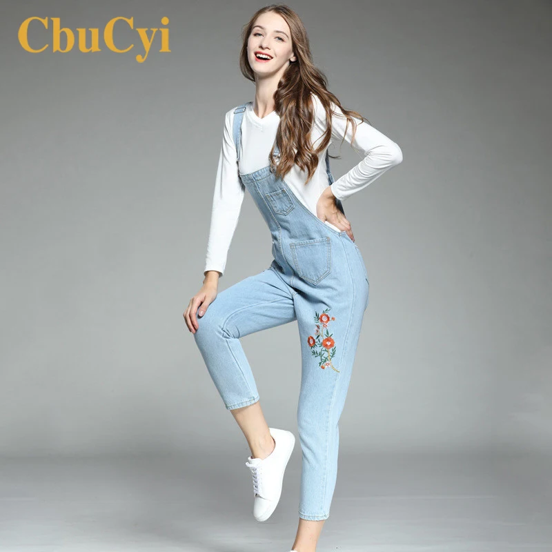 CbuCyi Women Jumpsuits Plus Size 5XL Embroidered Jeans Overalls for Women Long Rompers Loose Casual Straps New Ladies Jumpsuits