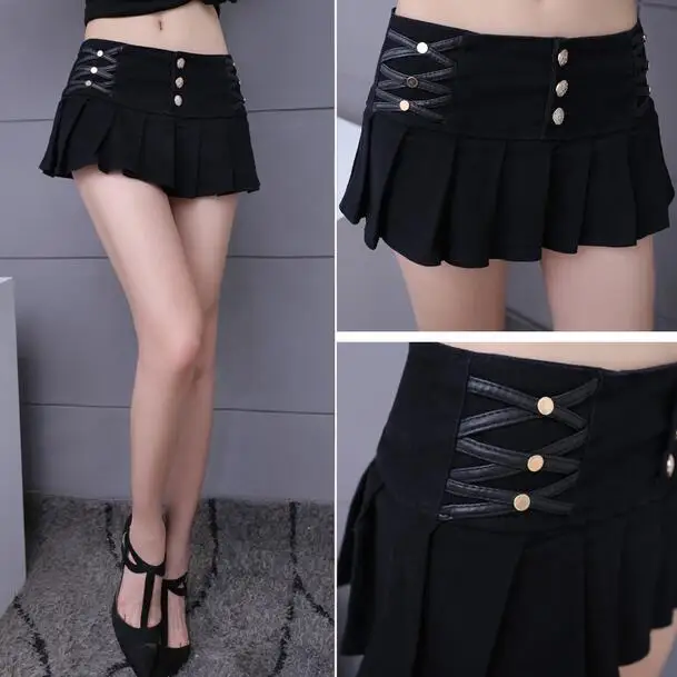 

Pleated Skirt Shorts Women 2018 New Summer Style All-match Black White Stretch Hotpant Miniskirt Micro Short WF94
