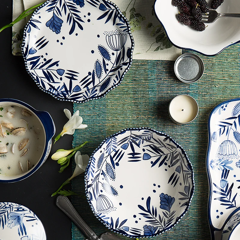 

ceramic dinner plates creative breakfast dishes and plates sets porcelain floral printed pigmented soup noodles bowls dish