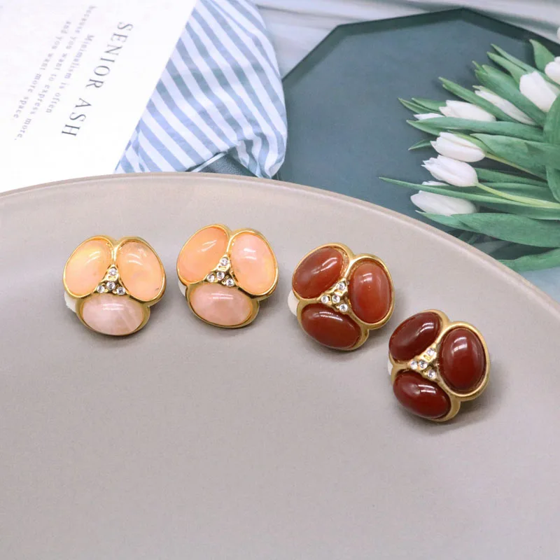 

Free Shipping Pink Dark Red Stones Clip Earring