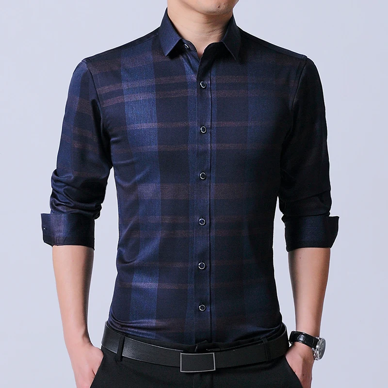 LANGMENG Men's Dress Shirt Brand 2017 Mens Slim Fit Classical Long Sleeve Fashion Men Casual Shirts Polka Dot Corduroy Shirts