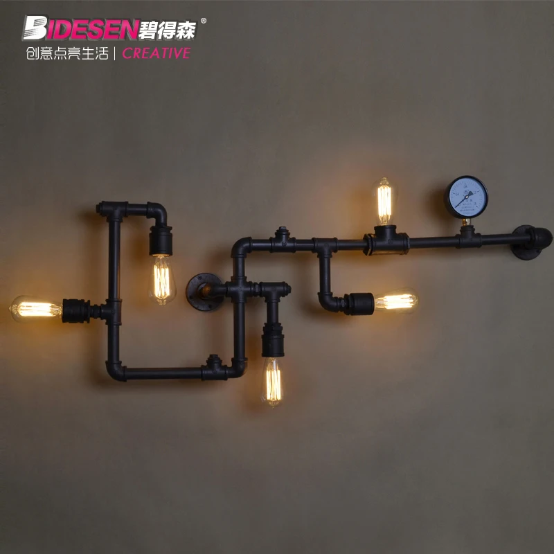 Pitt Anderson Creative Lighting American country style cafe bar Taiwan Industrial retro iron pipe wall sconce | Лампы и освещение