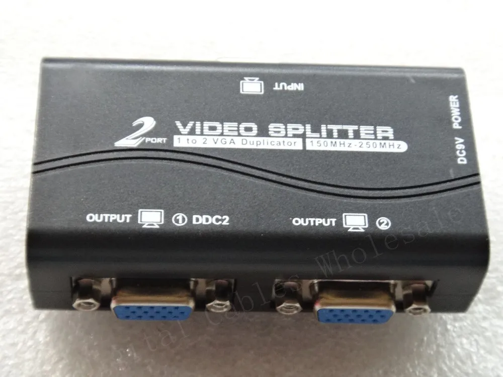 Черный 1-2 порты 2 Way VGA Video Splitter Дубликатор 250 мГц разделения экрана устройства cascadedable Сапоги и ботинки для девочек видеосигналов до 65 м