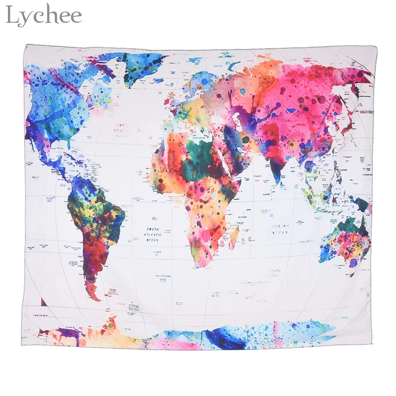 Lychee Life 1pc World Map Tapestry Wall Hanging Rectangle Polyester Living Room Decoration | Дом и сад