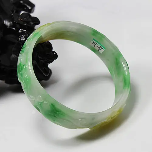 

free shipping 02169 NATURAL BEAUTIFUL CHINA HAND-CARVED GREEN JADE GEMS BANGLE BRACELET