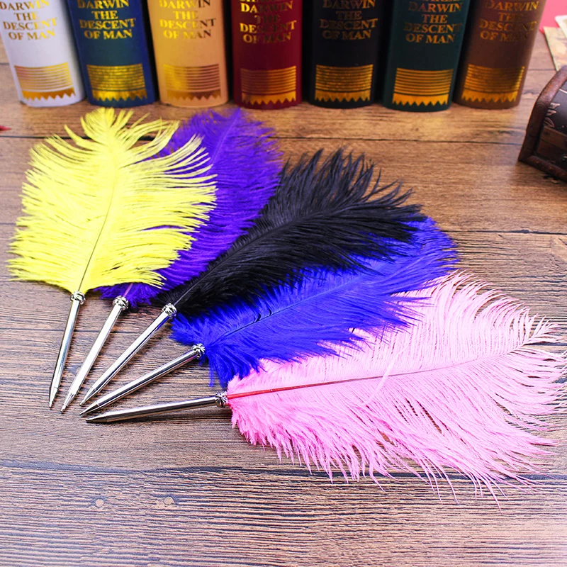 Шариковая ручка с перьями страуса 11 цветов для свадебного подарка, офисные школьные принадлежности, авторучка
