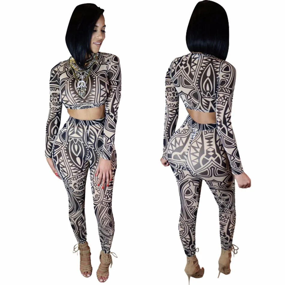 Women jumpsuit set top pants bodycon catsuit clubwear romper jumper outfit