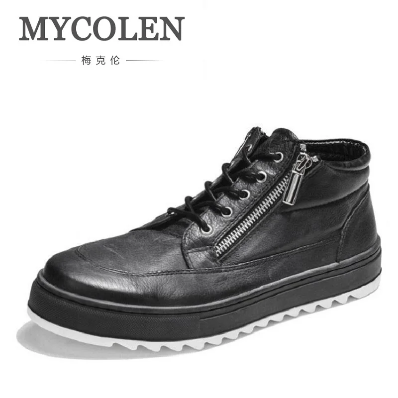 

MYCOLEN Mens Casual Shoes Fashion Minimalist Leather Male Ankle Shoes Black Zipper Design Leisure Winter Punk Shoes for Man