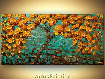 

Hand painted Canvas Oil painting Wall Pictures for Living room wall decor art canvas painting palette knife landscape Orange