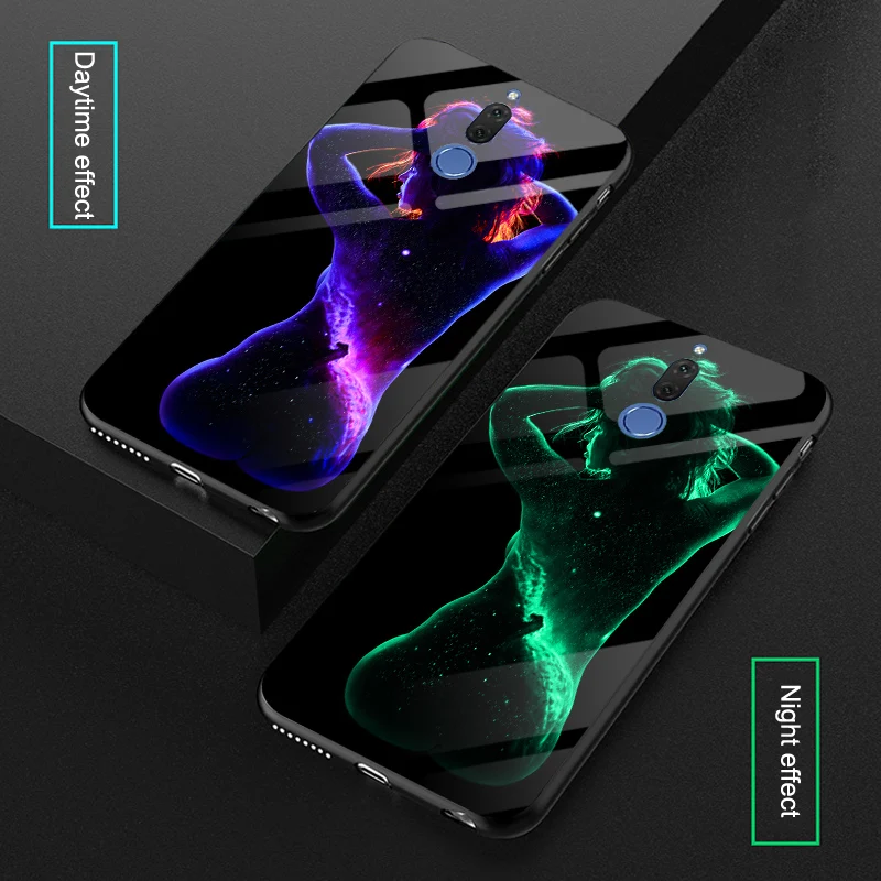 

Luminous Sexy Body Art Glass Cases For Huawei Mate 10 Lite Nova 2i Space Back Cover Coque Case For Huawei Mate 10 Pro Glow Case