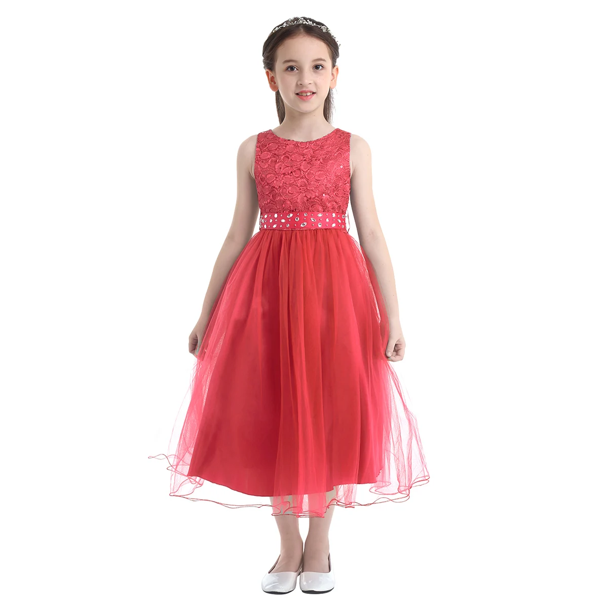 Цветочное кружево с вышивкой для девочек, расшитое блестками, платье принцессы для конкурса красоты, торжественное летнее платье из тюля для свадьбы, дня рождения - Цвет: Coral