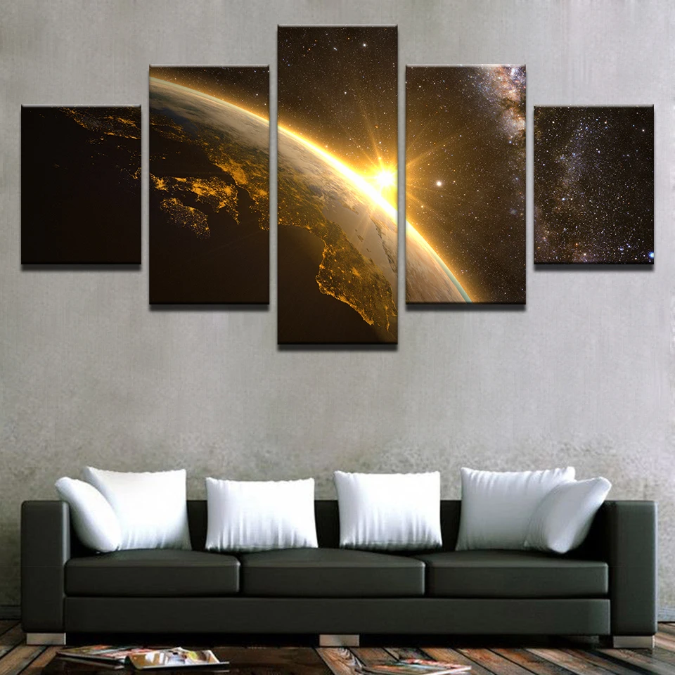 

HD Prints Canvas Paintings Wall Art Framework 5 Pieces Planet Earth Pictures Universe Space Light Posters Living Room Home Decor