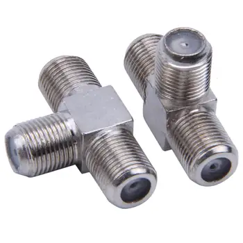 

2 Pcs F Type Female to Female Jack 3-Way RF Plug Adapter Connector Silver Tone