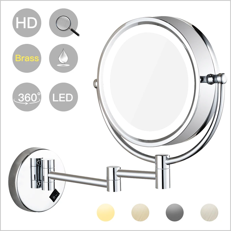 

Wall Mounted Lighted LED Swivel Makeup Mirror with 10X/7X/5X Magnification, Double sided-Magnifying/Regular mirrors, Plug in