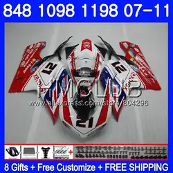 Комплект для DUCATI 848R 1098R 848 1098 1198 07 08 09 10 11 130HM12 1098 s 848 S R 1198 S 2007 2008 2009 2010 2011 21 # Белые, красные обтекатели