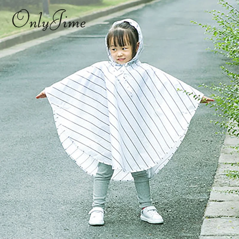 

Only Jime Stripe Kids Girls Raincoats Rainwear Kids Outdoor Rain Coat Hooded Children Rainsuit Student Poncho Waterproof Ponch