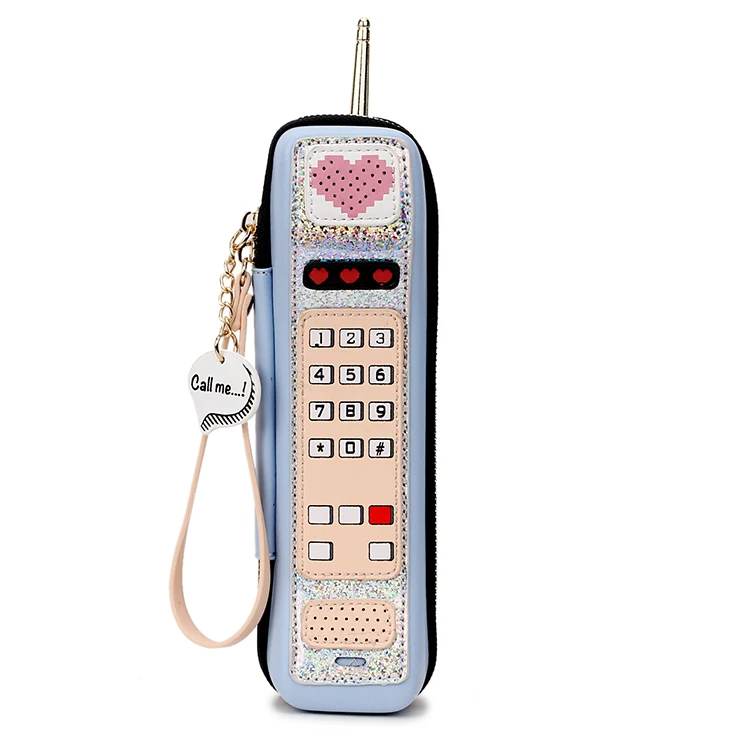 Дизайн телефона в стиле ретро, модная женская Повседневная мини-сумочка из искусственной кожи с мультяшным принтом, Женский вечерний клатч, кошелек