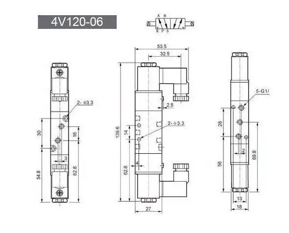 1 шт. 4V120 06 DC12V 5 портов 2 положения двойной соленоидный пневматический клапан 1/8