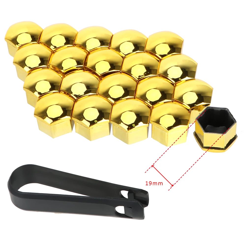 LEEPEE 20 Pieces 17mm/19mm Car Wheel Nut Caps Auto Hub Screw Cover Auto Trim Tyre Nut Bolt Protection Covers Caps - Название цвета: Gold 19mm