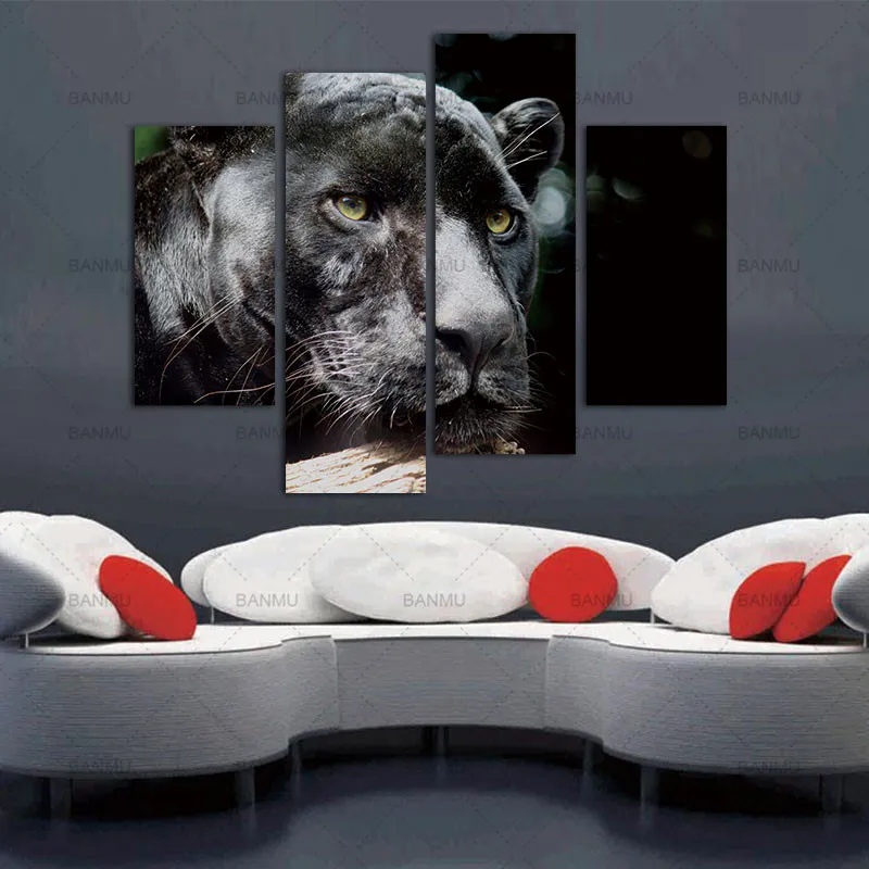 Black Panther Head Wood Portrait Wall Art Painting The Picture Print On