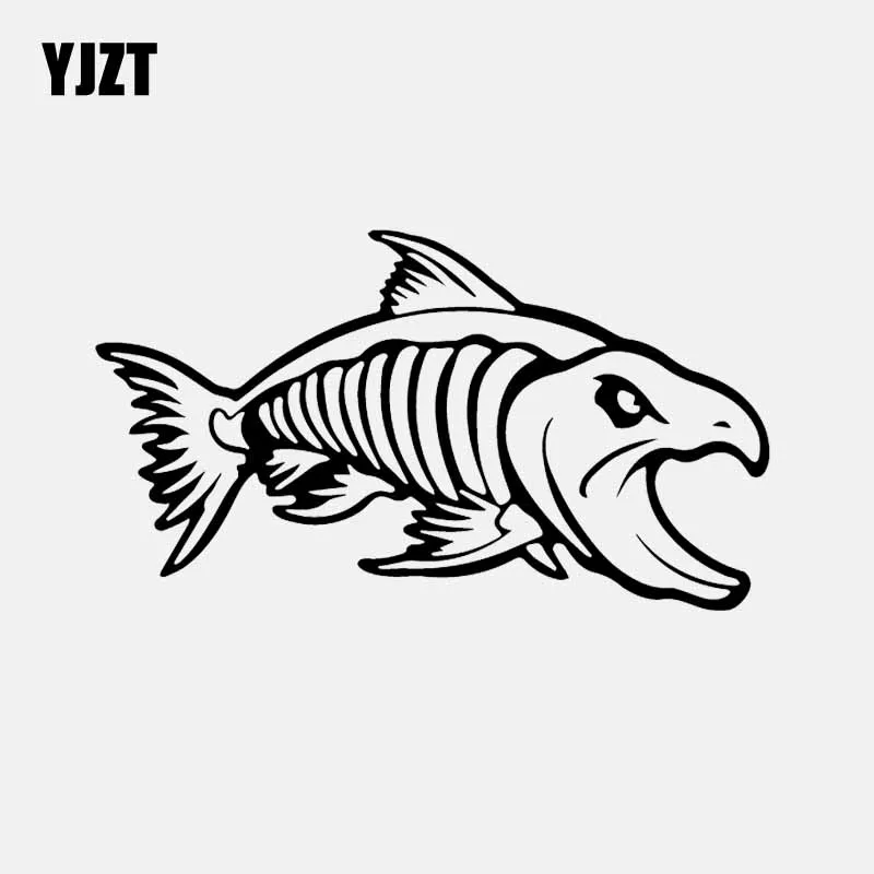 YJZT 16.8CM*9.6CM Car Sticker Aggressive Salmon Fish Skeleton Vinyl Decals Black/Silver C24-0933 | Автомобили и мотоциклы