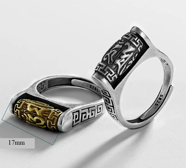 Ручной работы 925 Серебряный Тибетский ОМ МАНИ ПАДМЕ ХУМ кольцо буддистское кольцо Ом поворачивающееся кольцо на удачу изменяемое
