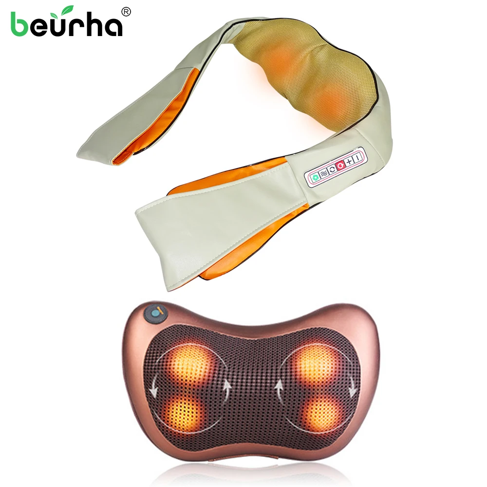 

U Shape Electrical Shiatsu Pillow Cushion Back Neck Shoulder Massager Body Spa Infrared 4D kneading Massagem Car Home Office Use