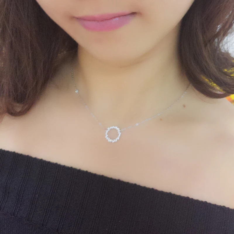 

Korean Style 925 Sterling Silver Crystal Circle Necklaces for Women Fashion Statement Christmas Jewelry Kolye Collares 2019