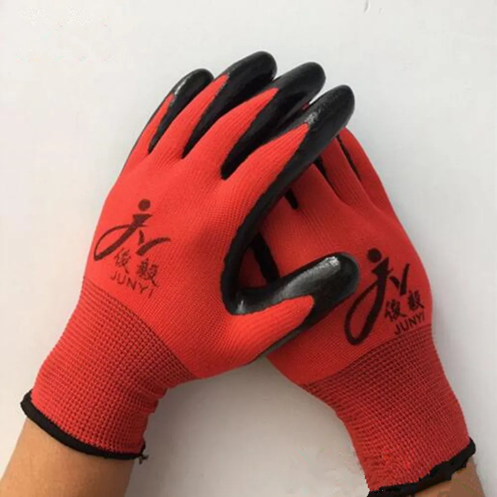 Страховые труда перчатки красный пряжи черного одежда Нескользящая дышащая удобная Рабочая смоченным резиновые висит резиновые