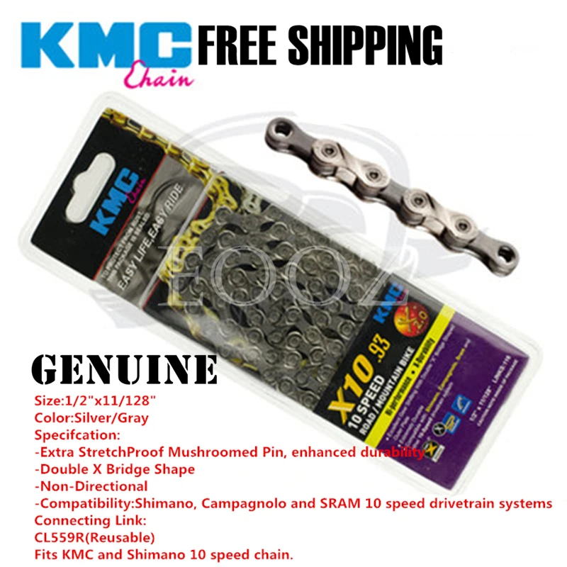 Genuine KMC MTB Road bicycle chain X10 series 10 speed 116 Links for