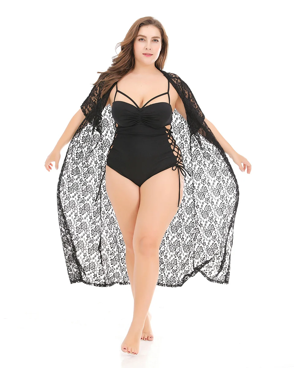 Lan Karswear, Пляжное бикини, длинный, большой кардиган, для женщин, перспективный, вязанный, размера плюс, одежда, открытая, черная, для женщин