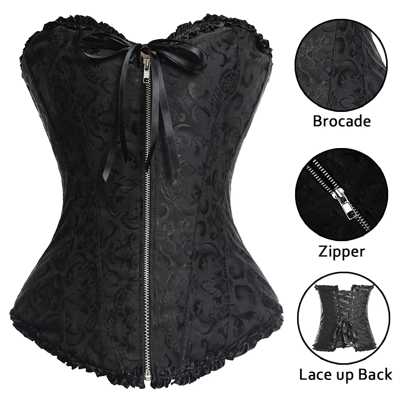 Women-Halloween-Zipper-Bustier-Top-Corset-Sexy-Boned-Waist-Trainer-Corset-Overbust-Brocade-Plus-Size-Waspie (3)