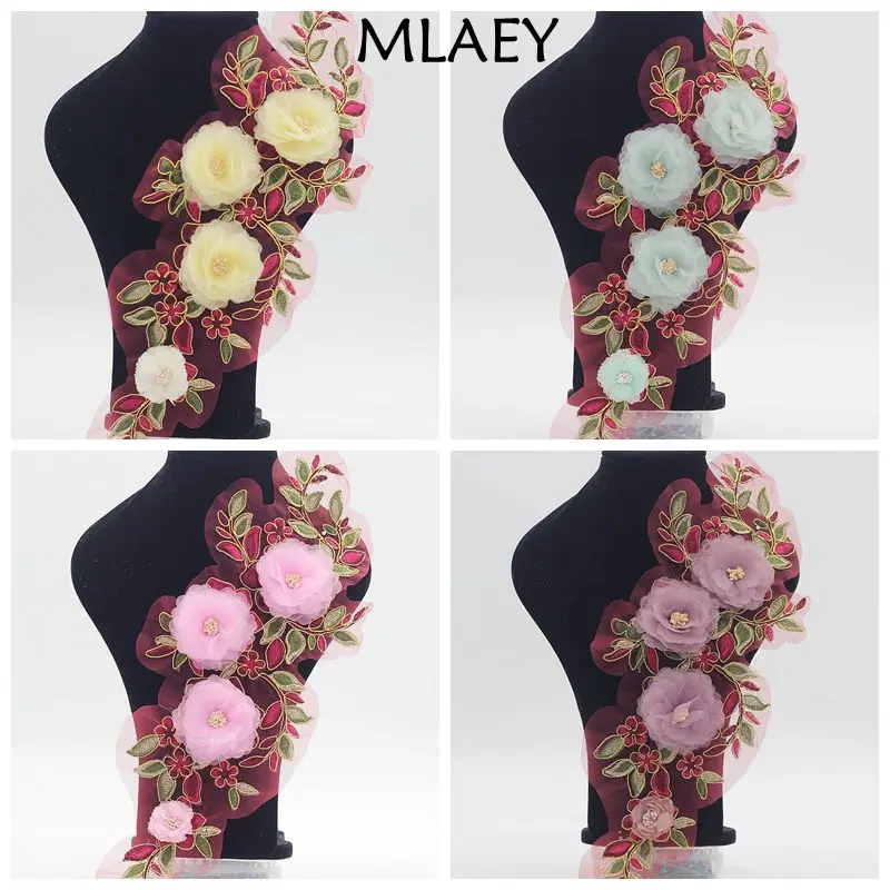 MLAEY 1 шт. 36*13 см Элегантный 3D цветок вышитый декольте кружева аппликация с