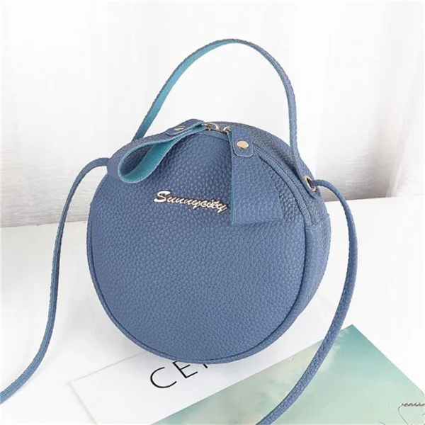 Yogodlns, круглая форма, женская сумка на плечо, хорошее качество, из искусственной кожи, сумка через плечо, для девушек, шикарный кошелёк, сумки, чистый цвет - Цвет: Blue