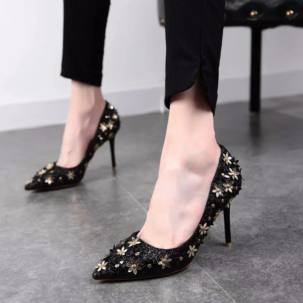 black thin high heels