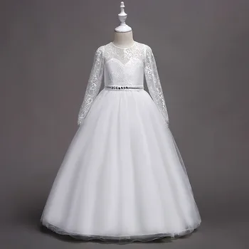 

Girl Party Dresses Lace Sleeves Girls Pageant Communion Dress 4-14 Years Kids Formal Children Dress For Wedding Dresses