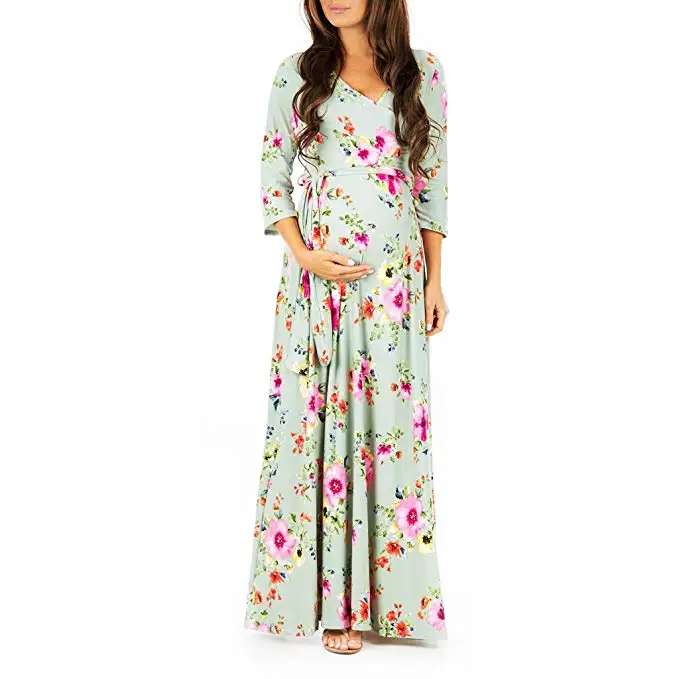 Элегантное платье с рюшами для беременных с v-образным вырезом и бантом; Платье макси с регулируемым поясом для беременных женщин; вечерние платья; Одежда для беременных - Цвет: 3