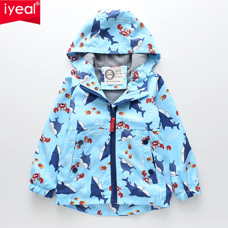 

IYEAL Children Boy Cute Cartoon Jackets Zip Warm Fleece Lined Waterproof Hooded Coats Windproof Baby Costume For Kids Outerwear