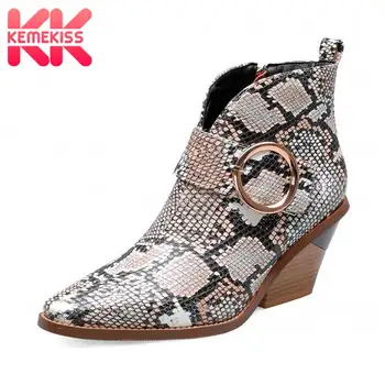 

KemeKiss Women Ankle Boots Metal Buckle Sexy Pointed Toe Fall Winter Shoes Women Zipper High Heel Footwear Plus Size 34-44