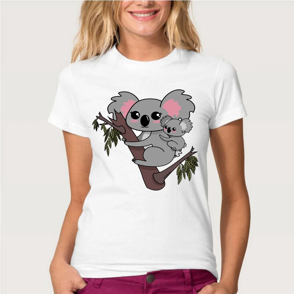 Unique koalas mother and baby print T shirt women's short sleeve cute