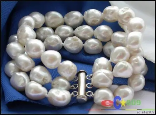 

Hot selling free shipping******** BEAUTIFUL 3row 8" 13MM WHITE BAROQUE FW CULTURED PEARL BRACELELT