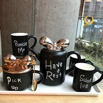 

Creative Bow Ceramic tea set living room Cool water bottle tea set wedding gift Ceramic Coffee cup pot Set Home Water Kettle