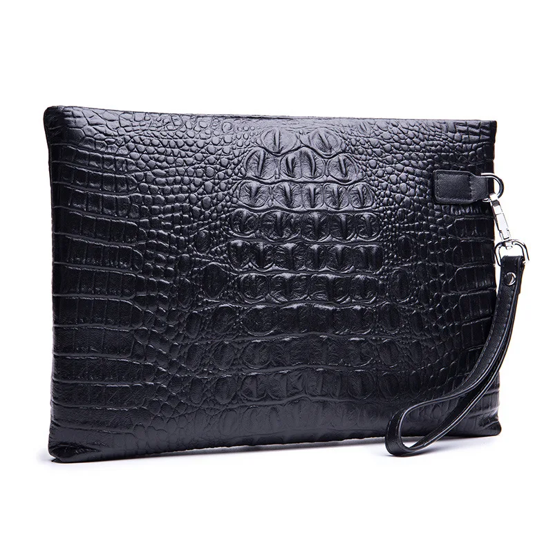 Vooo4cc Mens Clutch Bag Crocodile Pattern Leather Handbag Business Large Capacity Wallet Purse