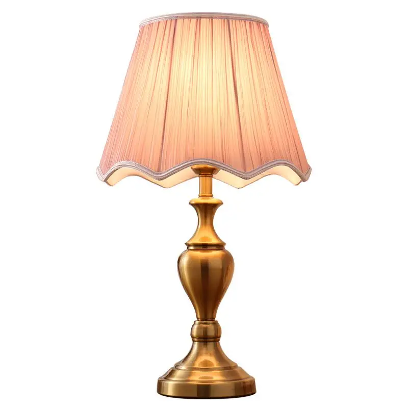 

European Bronze Base Bedroom Bedsides table Lights Fabric Shade Living Room Table Lights Study Room Reading Desk Lamp