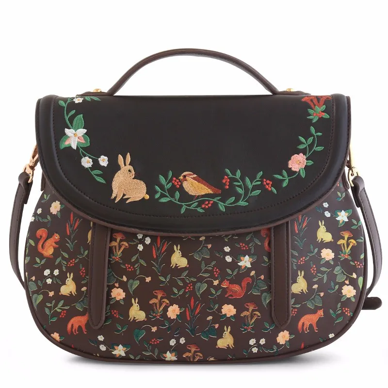 Saddle Floral Flap Bags Leather PU Embroidery Women's Handbags Messenger Bags Totes Bolsa Feminina